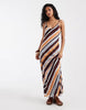Vero Moda mesh cami maxi dress in brown and pastel diagonal stripes