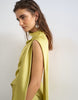 Topshop premium halter neck asymmetric satin mini dress with scarf detail in golden olive
