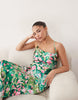 Hope & Ivy Petite cowl neck tie back slit front satin maxi dress in green garden floral