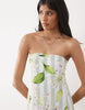 strapless maxi dress in striped floral print