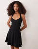 rib knit seam detailing halter mini dress in black