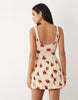 button crinkle mini dress in yellow & red floral print