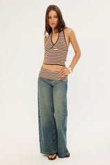 Thrills Dayna Knit Halter Top Butter Cream Stripe