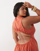 Curve premium 100% linen waisted maxi dress with open back in terracotta