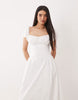 Kaiia exclusive cotton milkmaid puff sleeve hip pleat detail maxi dress in cream