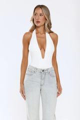 Confident Vibe Halter Bodysuit White