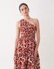Nobody's Child Cecilia one shoulder tiered skirt cotton midi dress in brown abstract print