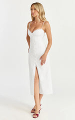 Anessa Midi Dress - Button Front Bustier Fitted Dress in White