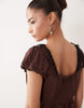 Nobody's Child Petite Marianna boat neck puff sleeve midi dress in brown polka dot