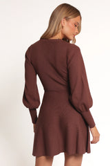 Gigi Long Sleeve Mini Dress - Brown