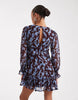 Wednesday's Girl floral print floaty V-neck midi dress in burgundy and blue