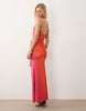 Murci halterneck cut out ruffle detail split front maxi dress in pink sunset ombre