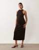 Maternity ribbed tank midi dress in chocolate
