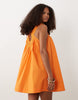 v-neck smock poplin mini sundress with lace overlay in orange