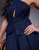 ASOS LUXE denim cross front mini dress with bubble hem skirt in indigo wash