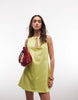 slash neck keyhole mini sundress in lime green