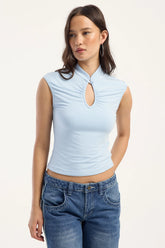 Rusty Monroe Keyhole Jersey Top Sky Blue
