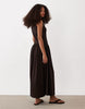 ribbed mix midi dress with drop waist in chocolate