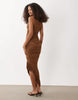 River Island metallic fringed asymmetric knit midi dress in bronze