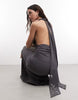 Weekday halter neck scarf detail maxi dress with drop waist in dark gray