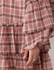 YAS ruffle chiffon smock mini dress in pink and mauve plaid print