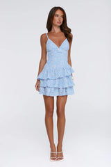 Clean Silhouette Embroidered Mini Dress Blue