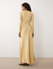 long sleeve full hem maxi dress with tie detail in Gold