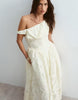 ARRANGE off shoulder corseted jacquard maxi dress in buttermilk