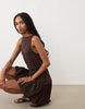 sleeveless mini dress with bubble hem in chocolate