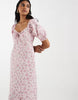 Vero Moda puff sleeve tie front detail midaxi dress in pink floral print