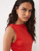boat neck mini dress with flippy hem in red