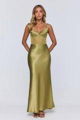 Silk Presence Satin Maxi Dress Olive