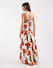 crinkle cami tie back midi dress with asymmetric waist in pink floral print