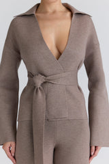 taupe wool wrap contour jacket