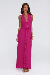 Sea Glass Nights Halter Maxi Dress Fuchsia