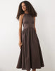 Mango cotton mix halterneck midi dress in brown gingham print