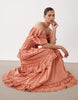 bardot maxi dress with floral broderie in peach