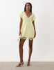 v-neck lace crinkle satin mini shift dress in yellow