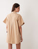 relaxed short sleeve poplin mini dress in tan