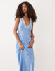 Abercrombie & Fitch v-neck lace trim midaxi slip dress in blue