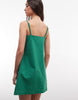 denim cami mini dress with button detail in green