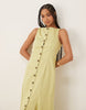 slash neck button down vest maxi dress in sage