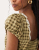Nobody's Child Marianna scoop neck puff sleeve lace trim midi day dress in green gingham