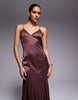 dropped waist satin and chiffon mix maxi dress with full godet skirt