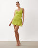 chiffon draped fringe detail mini dress in olive