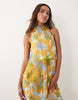 chiffon high neck double layer maxi dress in floral print