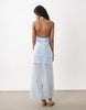 layered halter neck column midi dress in light blue