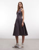 Daisy Street v neck corset style midi dress in gray broderie