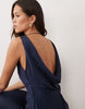 satin drape bodice maxi dress with cowl back detail in navy