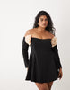 ASOS LUXE curve bardot mini skater dress with corsage details in black